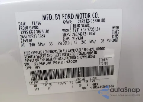 2017 Lincoln Mkx Reserve from USA, damaged, VIN 2LMPJ8LP6HBL13020